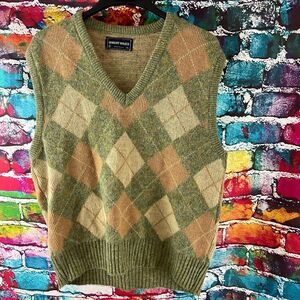 Vintage Argyle Sweater Vest - Green and Tan